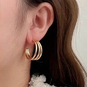 Triple Gold Hoop Earrings